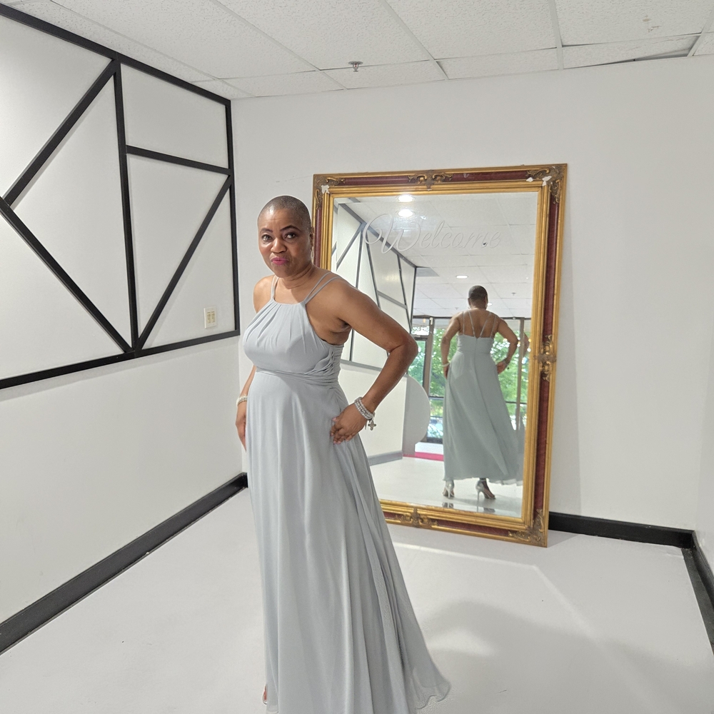Azazie Elegant Light Gray Maxi Dress